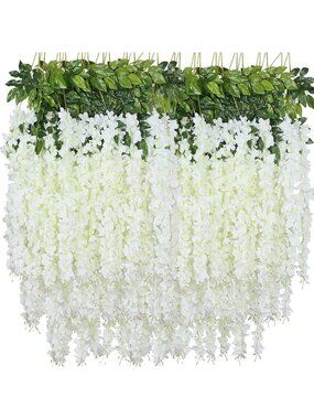 White Artificial Wisteria Garland - Silk Hanging Flowers for Home, Wedding